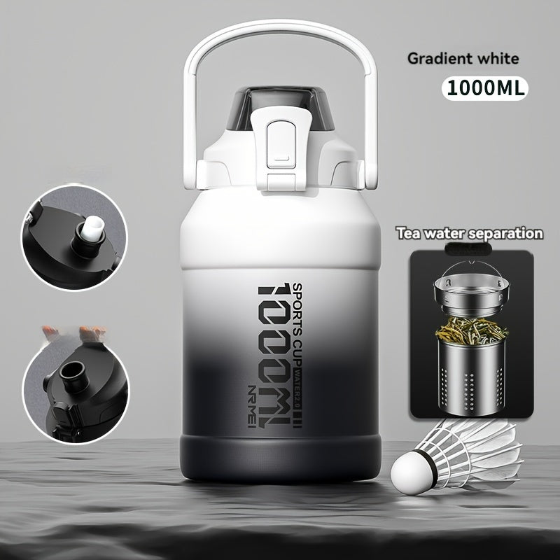 Large-Capacity Stainless Steel Insulated Water Bottle with Straw - Portable, Leakproof Sports Cup for Outdoor Activities, Black