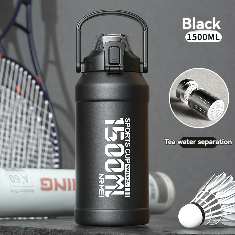 Large-Capacity Stainless Steel Insulated Water Bottle with Straw - Portable, Leakproof Sports Cup for Outdoor Activities, Black