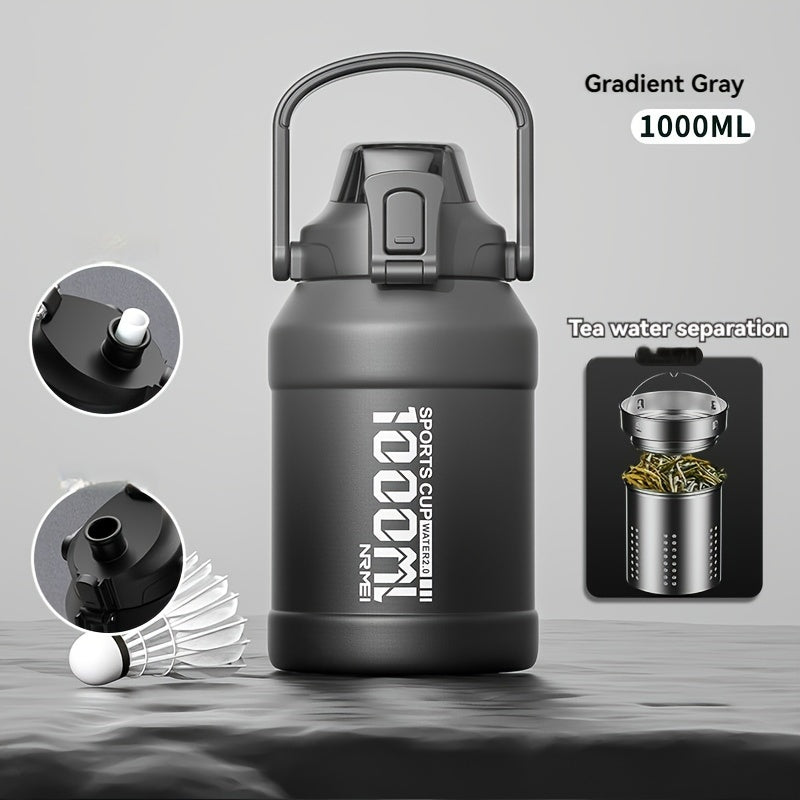 Large-Capacity Stainless Steel Insulated Water Bottle with Straw - Portable, Leakproof Sports Cup for Outdoor Activities, Black