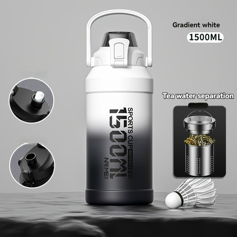 Large-Capacity Stainless Steel Insulated Water Bottle with Straw - Portable, Leakproof Sports Cup for Outdoor Activities, Black